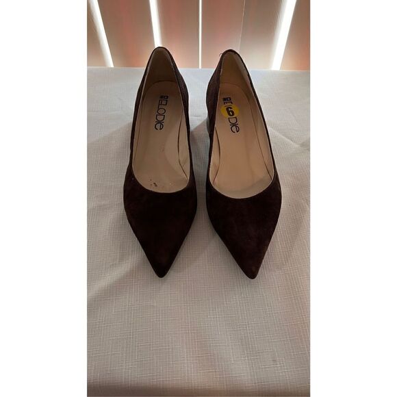 ELODIE BROWN SUEDE POINTED TOES BLOCK HEELS SHOES SIZE 9 - Picture 1 of 9
